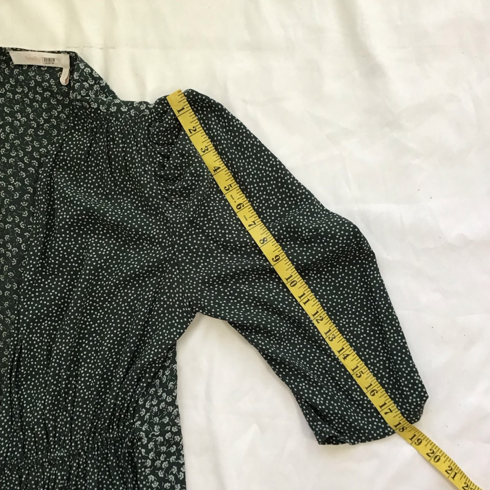 See By Chloé Women Elegant Dark Emerald Green & White Floral Midi Wrap Dress 6 - Picture 13 of 14